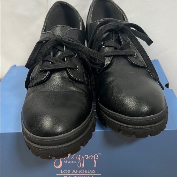 JellyPop Rus black lace up shoe ankle booties with block heel 10M - Picture 3 of 8